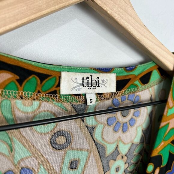 Tibi New York Green Pattern Silk Blend 3/4 Sleeve Dress - Picture 2 of 6